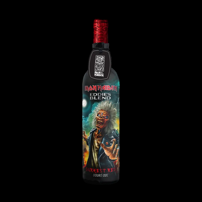Iron Maiden Darkest Red Douro Wine 750ml bottle with new 2026 label featuring Eddie artwork against dramatic stormy background.