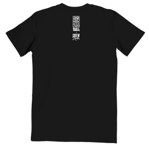 Back of the Iron Maiden TROOPER Run for Your Lives 2025 World Tour Edition T-shirt with vertical Eddie and CREW Republic lock-up graphic.