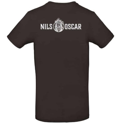 Back view of Iron Maiden Trooper Running Free T-shirt by Nils Oscar, featuring the Nils Oscar logo across the upper back.