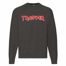 Cargue la imagen en el visor de la galería, Front view of Iron Maiden Trooper sweater by Nils Oscar, featuring bold Trooper logo across the chest.

