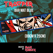 Chargez l&#39;image dans la visionneuse de la galerie, Trooper blue bar mat, 89cm x 25cm, featuring Iron Maiden’s Eddie design and created by Iron Maiden, brewed by Robinsons Brewery.

